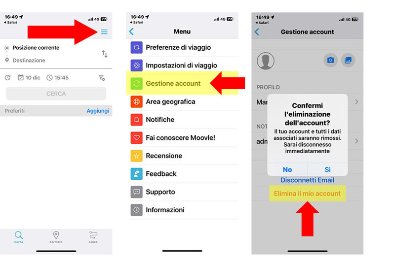 Procedura elimina account